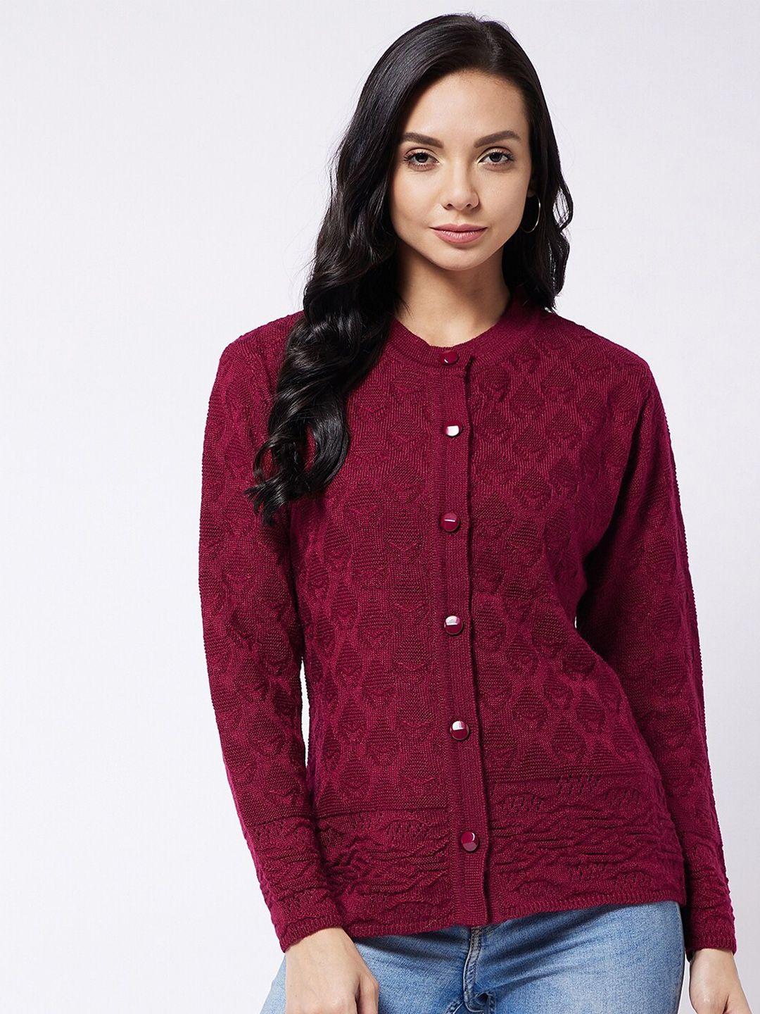 rivza women maroon solid cardigan