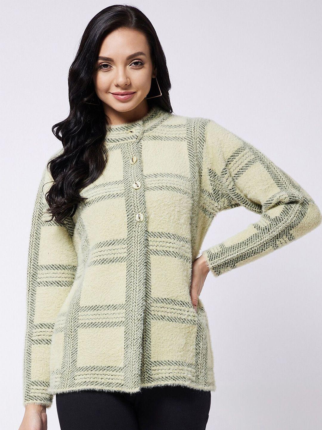 rivza women green & grey checked cardigan