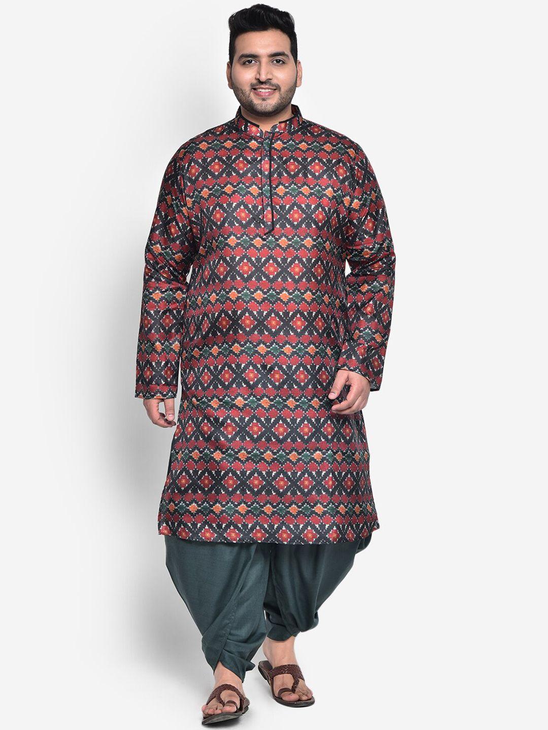 kisah plus plus size men maroon & white ethnic motifs printed kurta