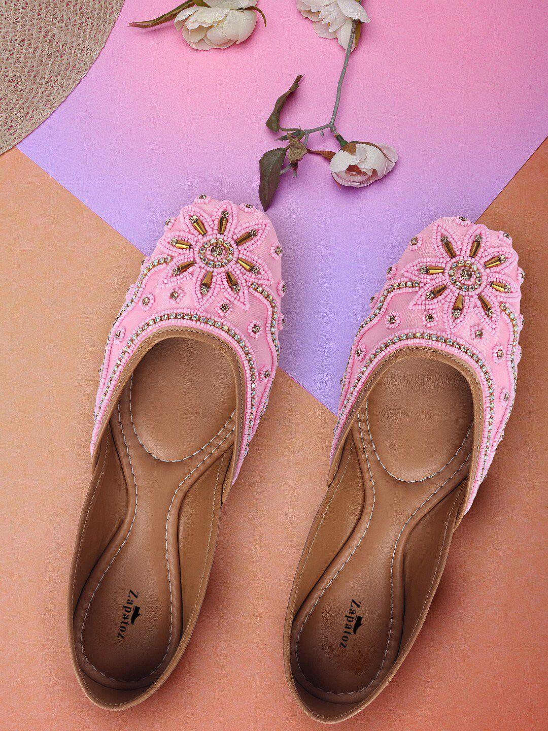 zapatoz women pink ethnic mojaris flats