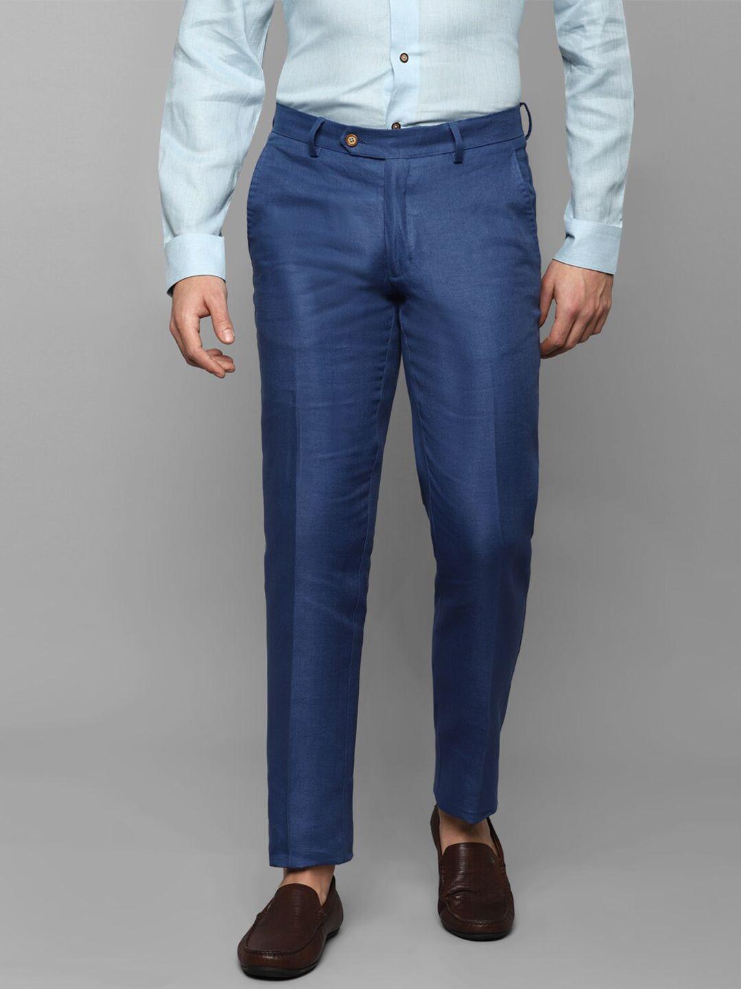 luxure by louis philippe men blue slim fit linen trousers