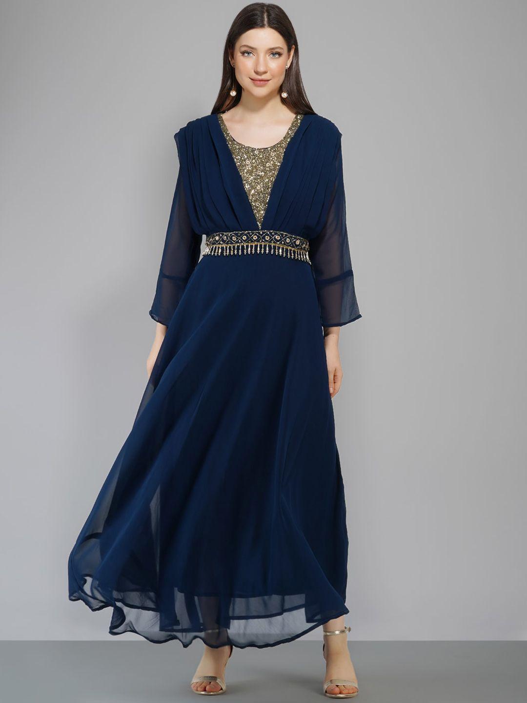 ziva fashion women blue yoke design flared sleeves gotta patti georgette anarkali kurta