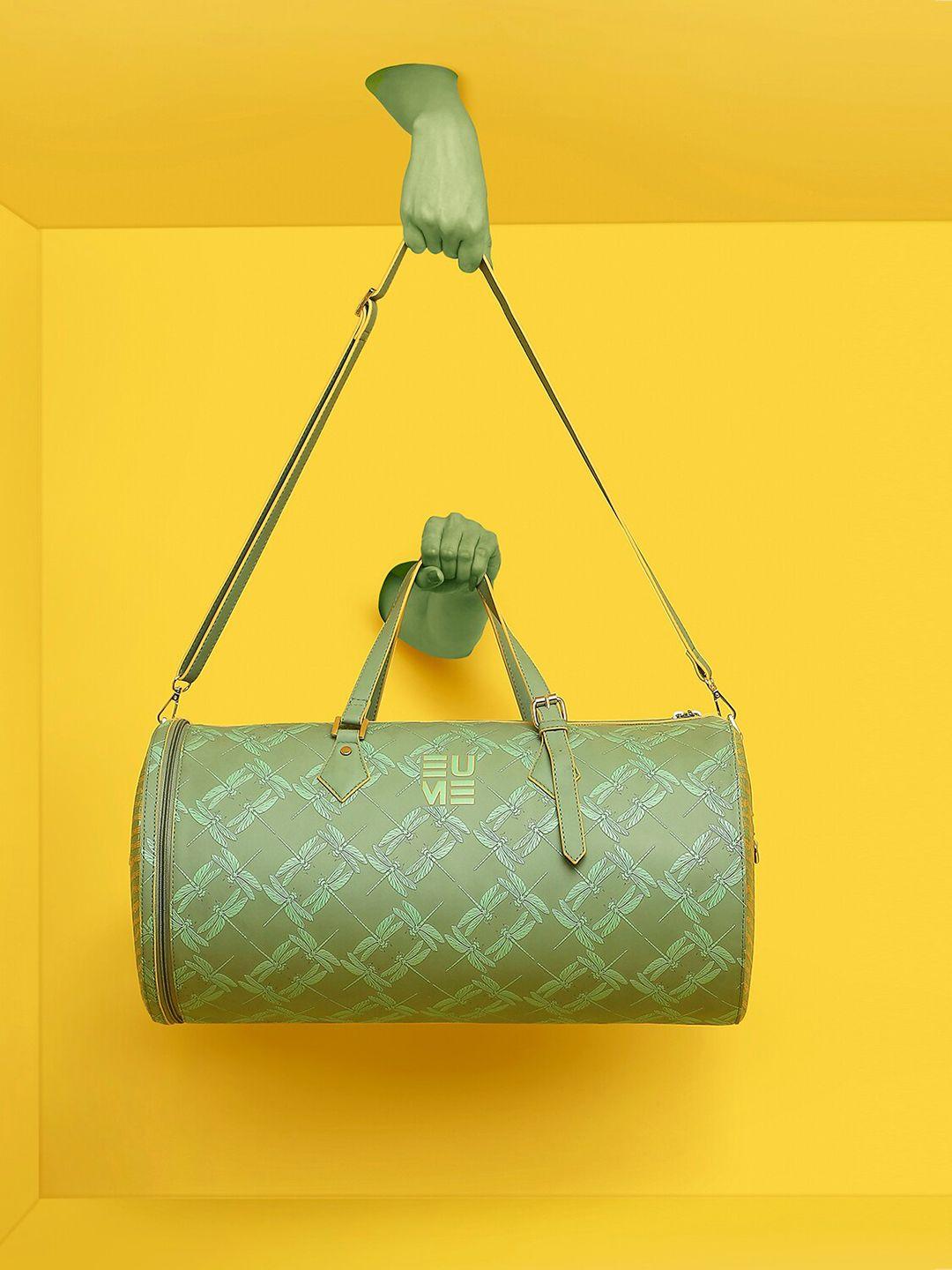 eume  green printed vegan leather duffel bag