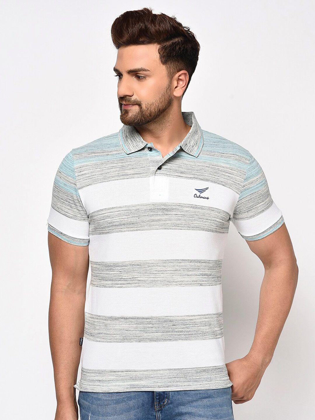 oakmans men white striped polo collar t-shirt