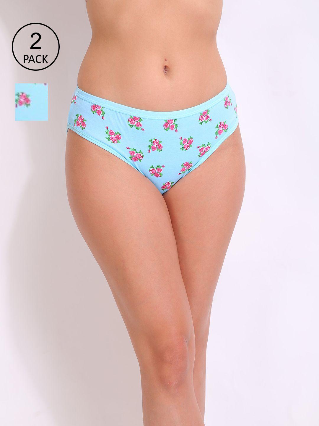 innocence women pack of 2 blue & pink floral printed hipster briefs