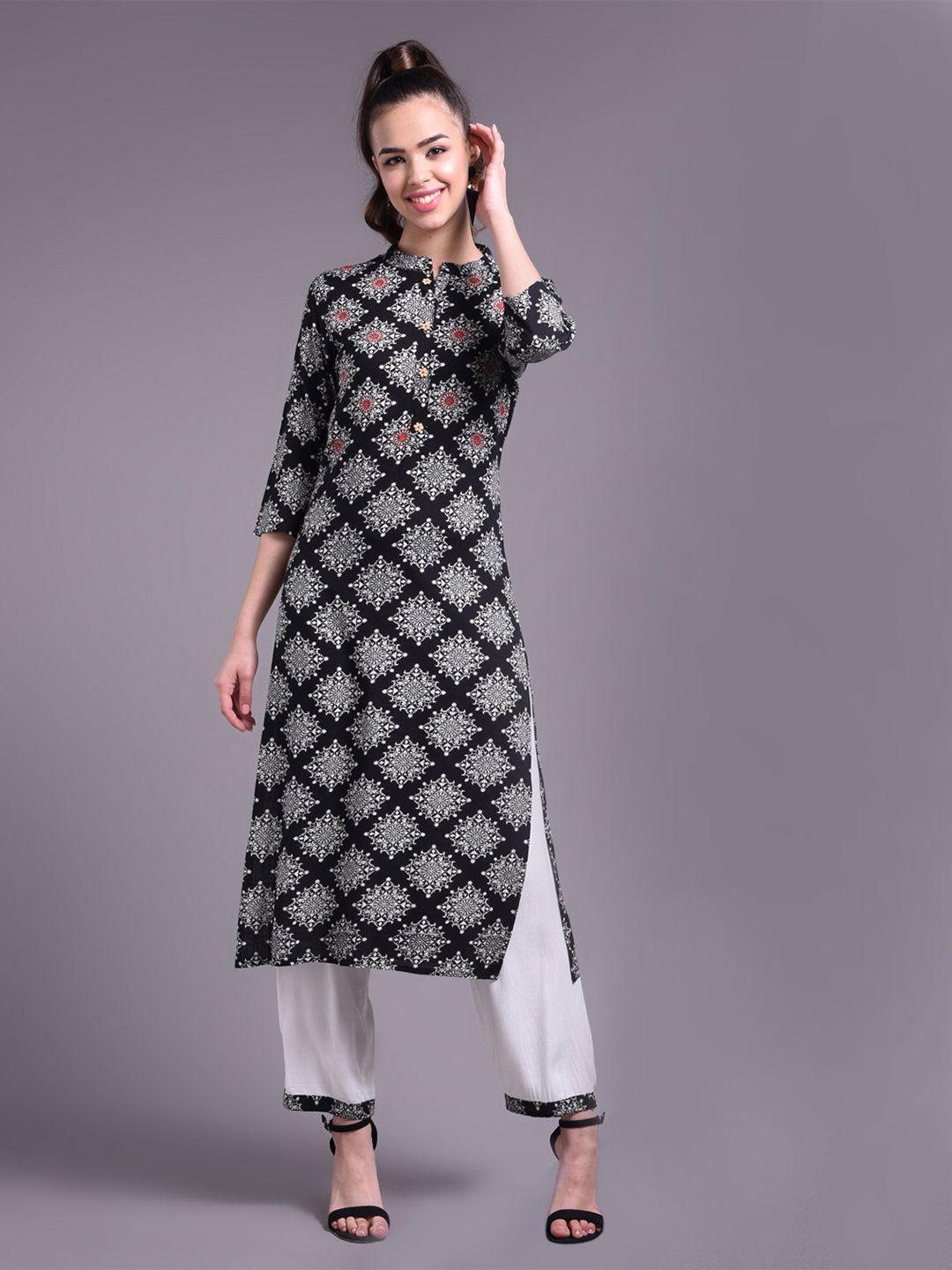 doriya women black printed kurta with trousers