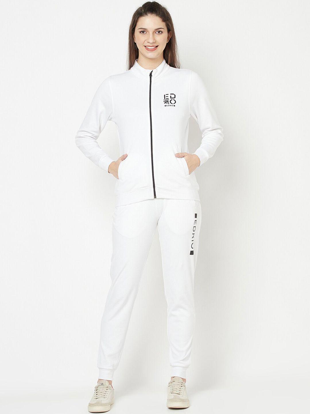 edrio women white solid cotton tracksuits