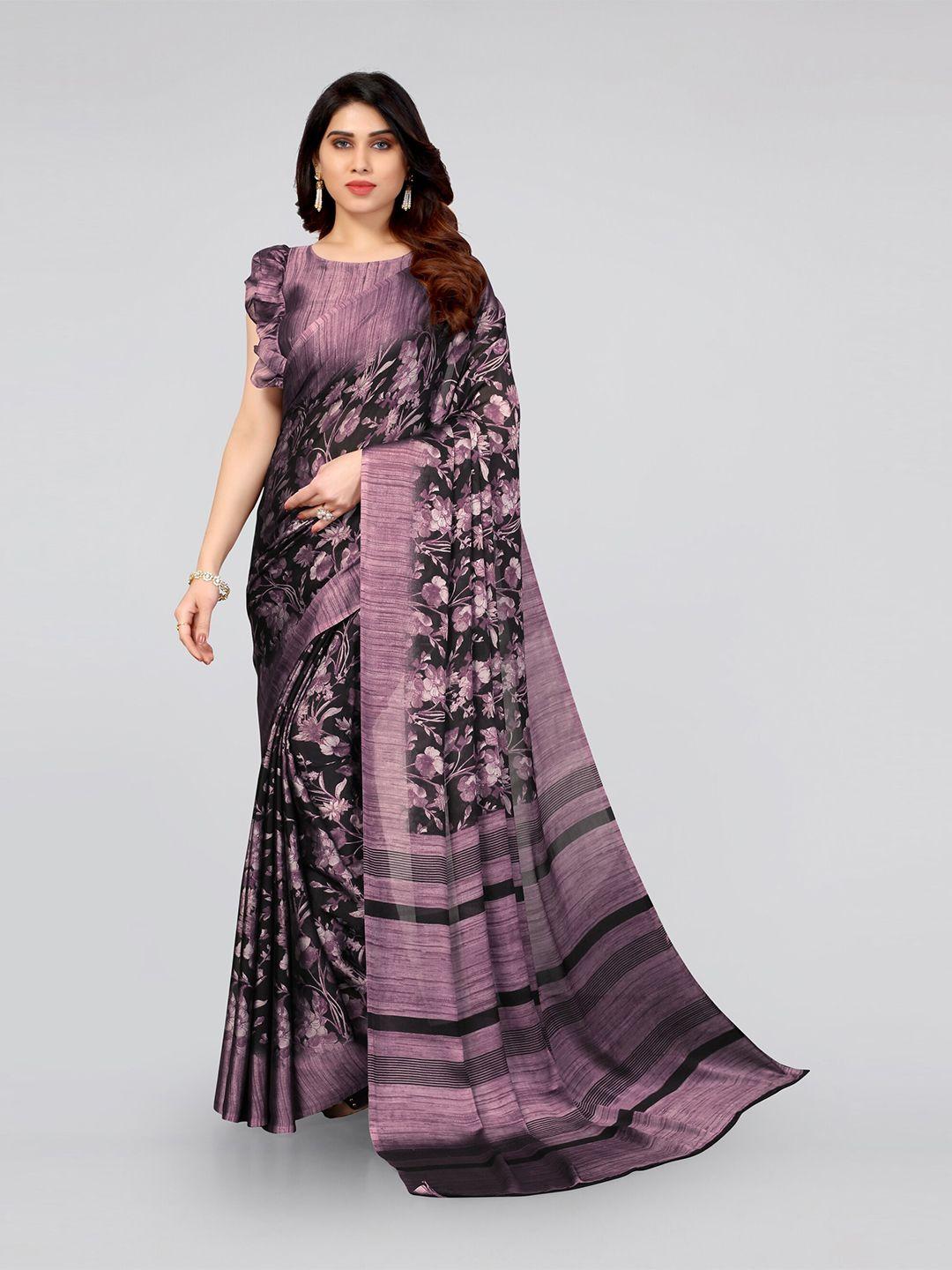 mirchi fashion violet  printed floral poly chiffon saree