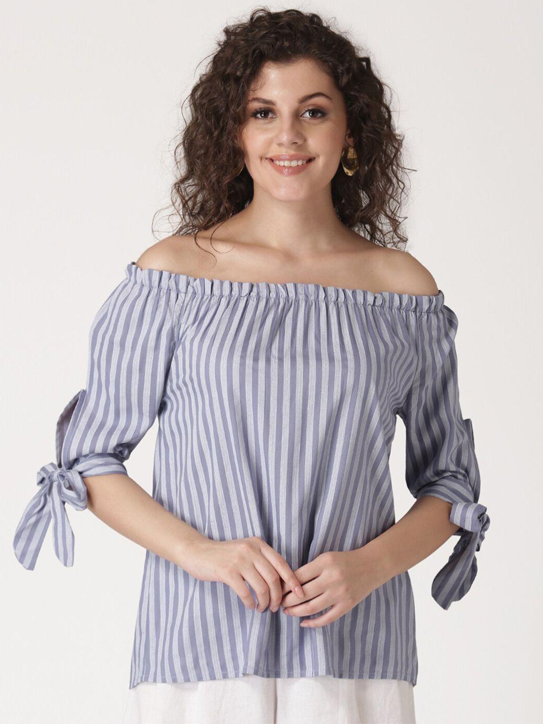 dressberry women blue & white striped off-shoulder bardot top