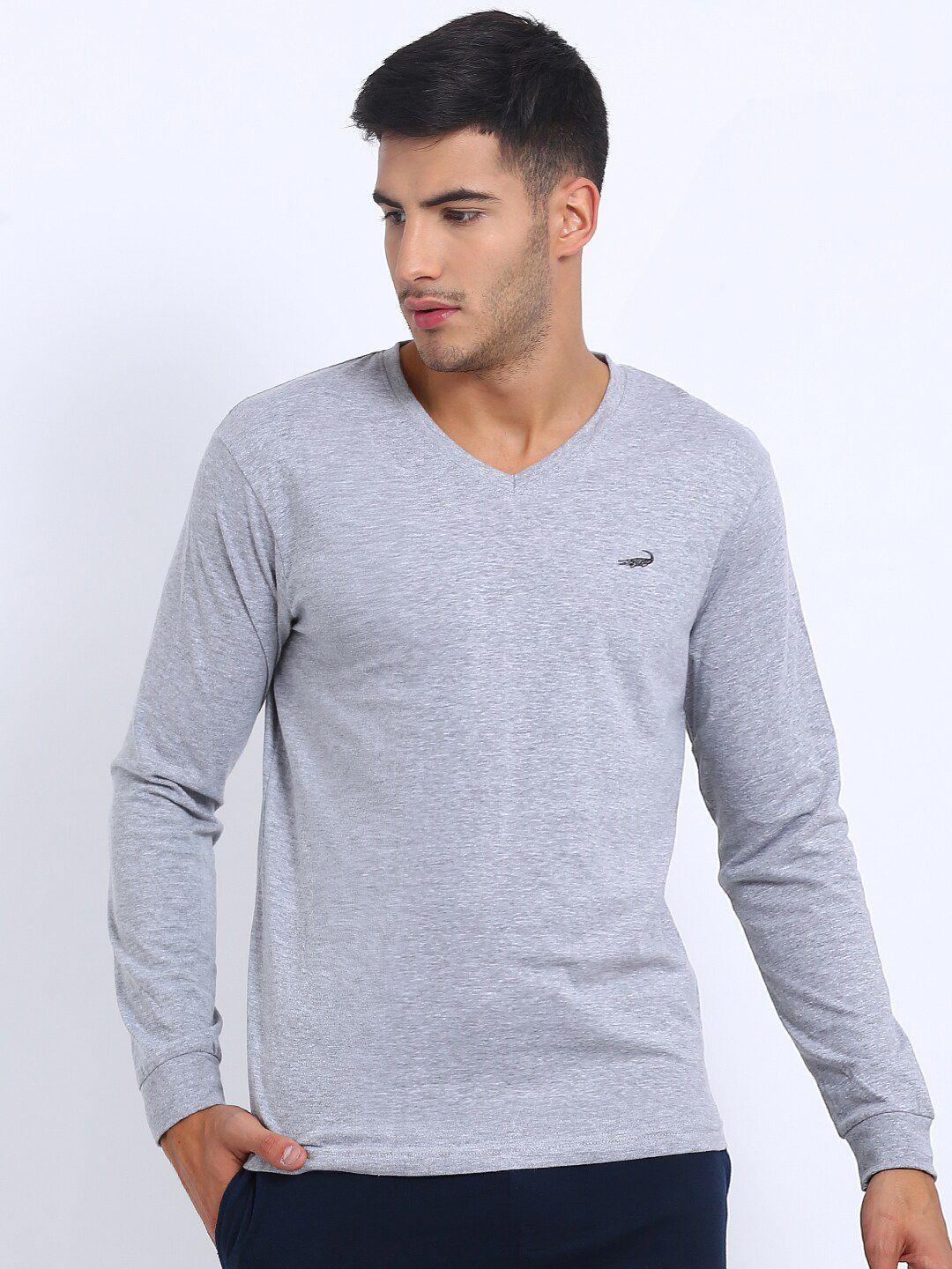 crocodile men grey v-neck cotton t-shirt