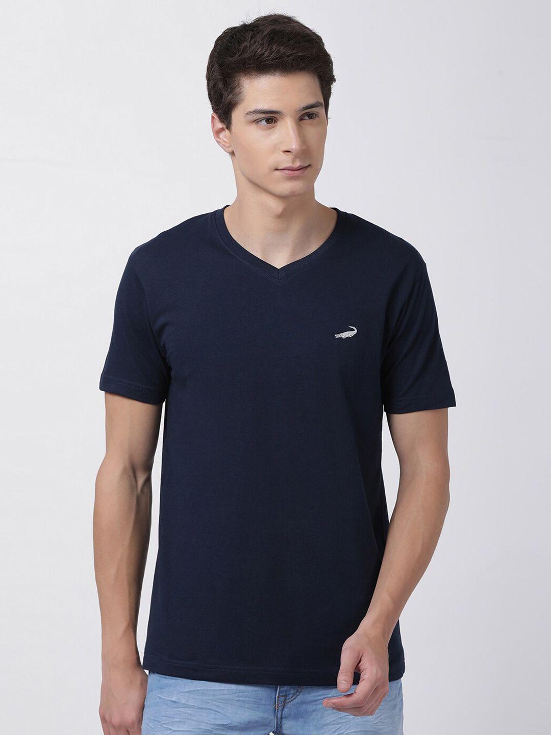 crocodile men navy blue v-neck cotton t-shirt