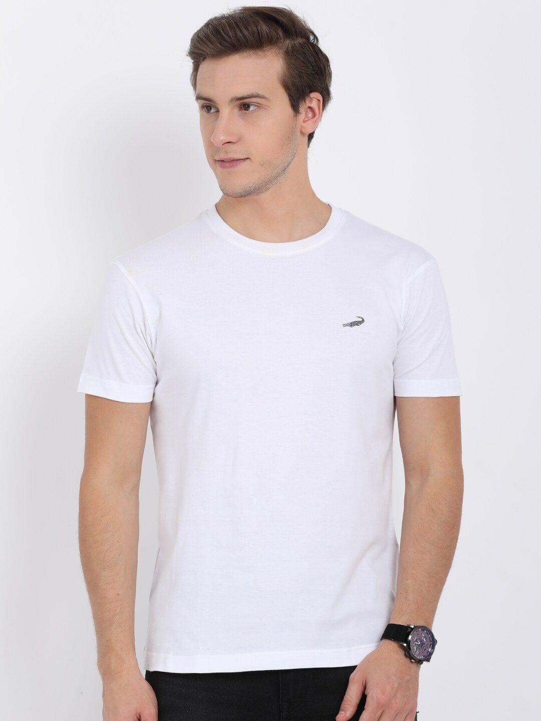 crocodile men white solid cotton t-shirt