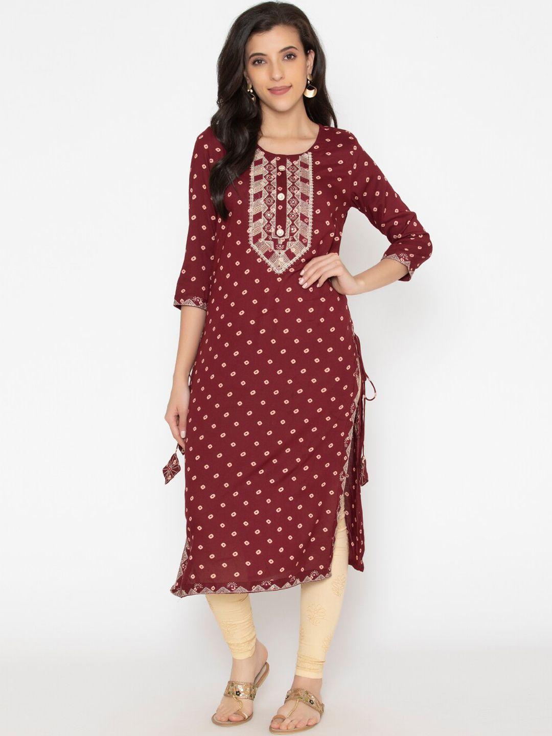 saabhi women maroon floral embroidered printed floral straight  kurta