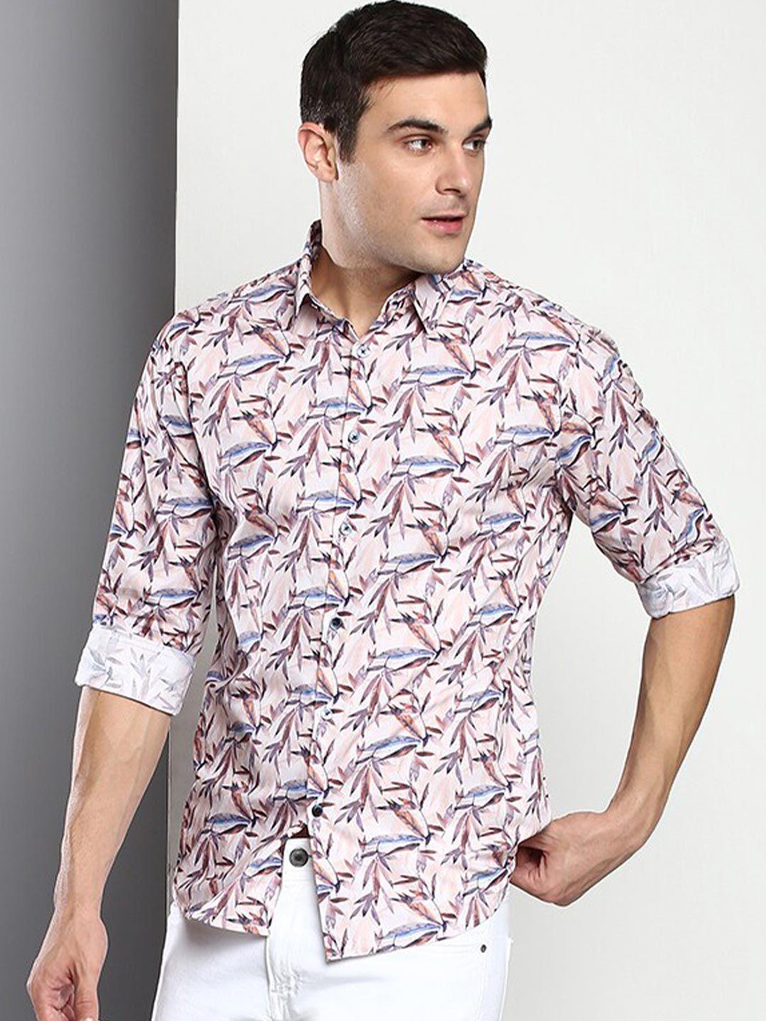 dennis lingo men modern slim fit floral opaque printed casual shirt