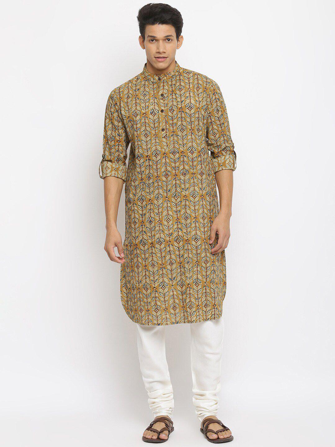 fabindia men beige floral printed kurta