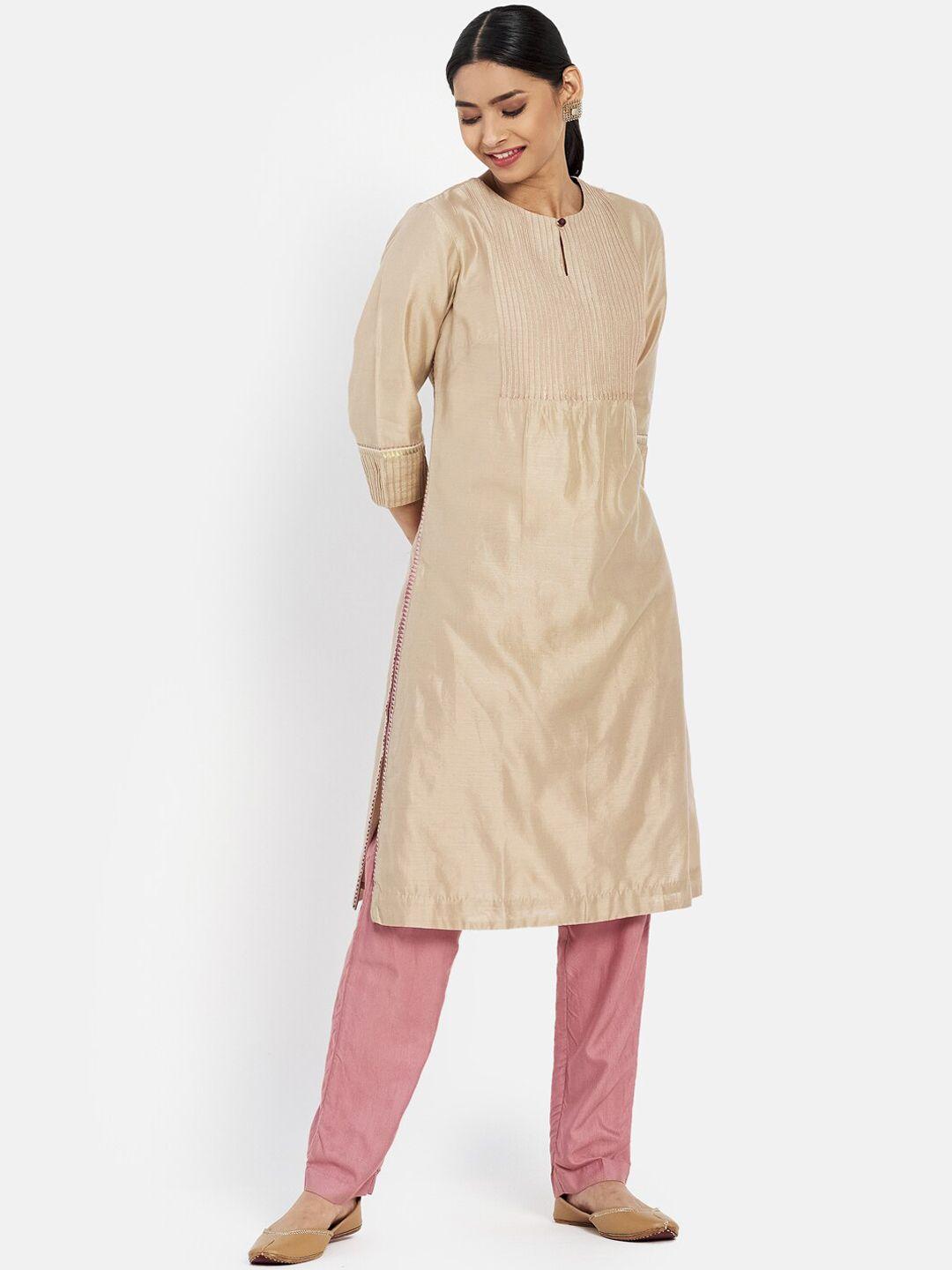 fabindia women beige keyhole neck solid kurta