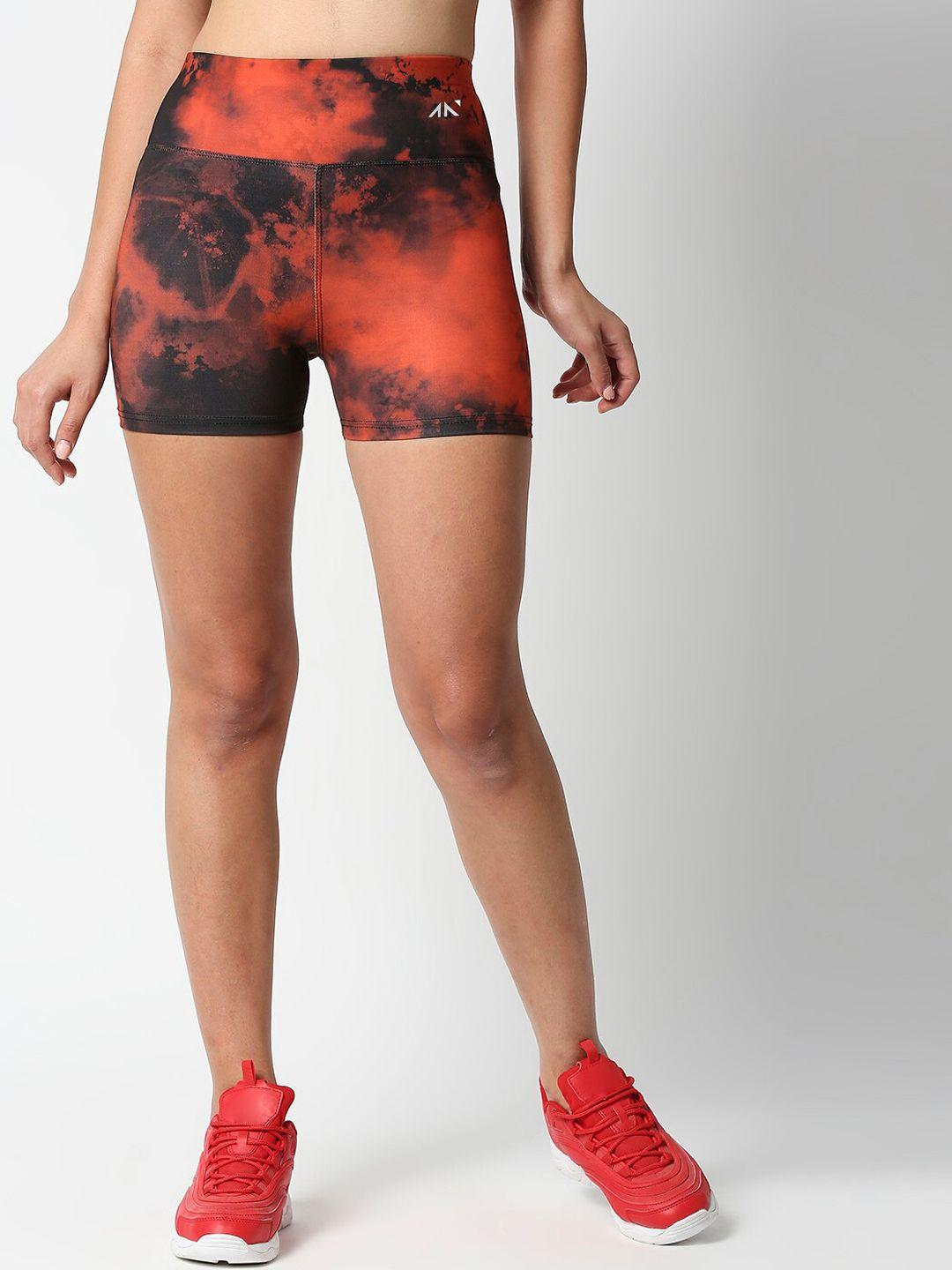 aesthetic nation women red printed slim fit high-rise training or gym sports shorts