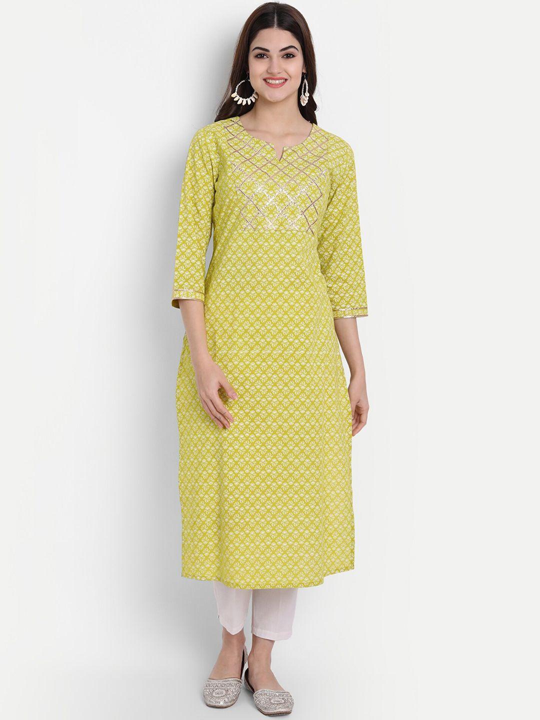 suti women olive green & white ethnic motifs printed kurta