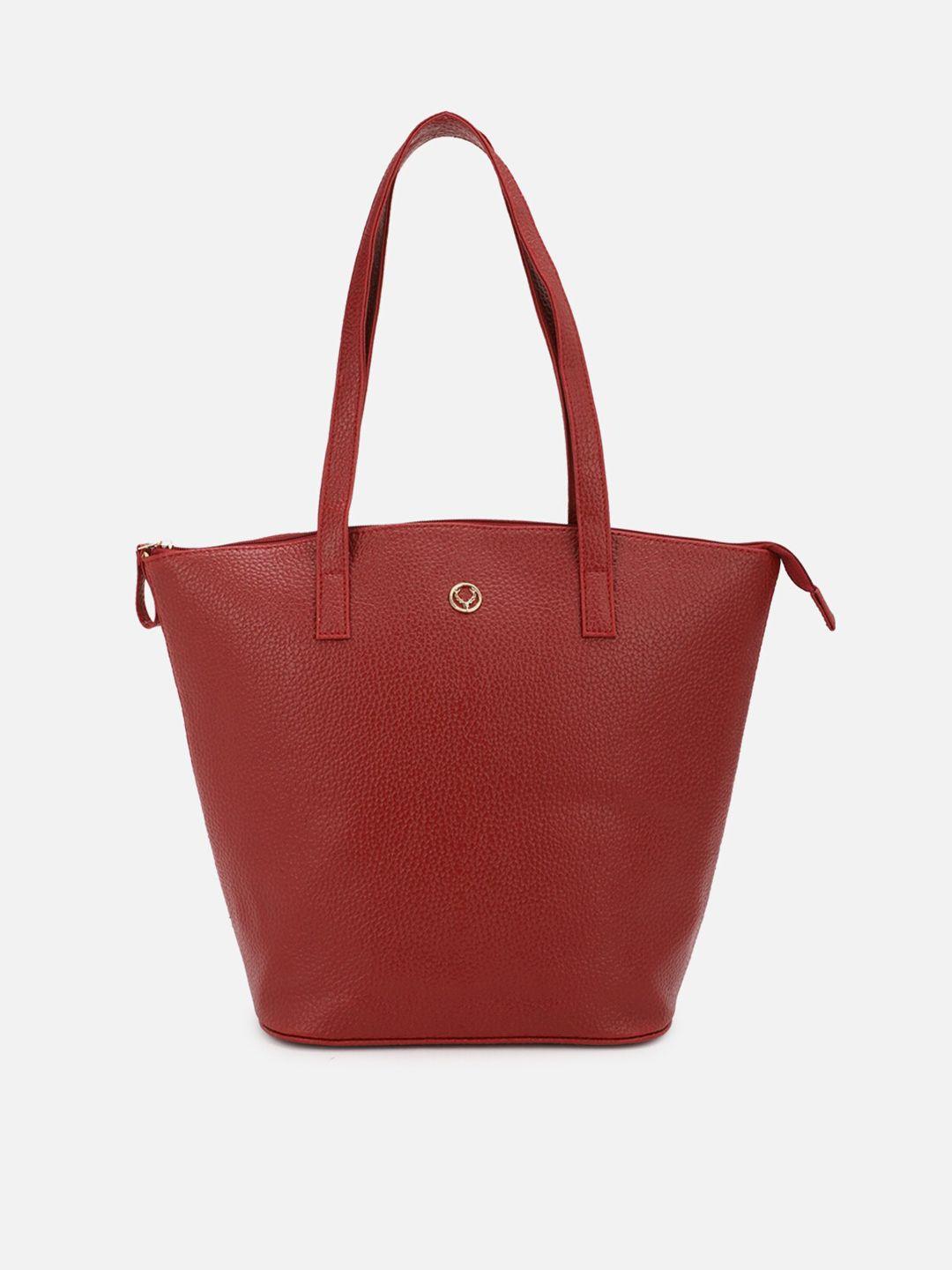 allen solly maroon textured shopper tote bag