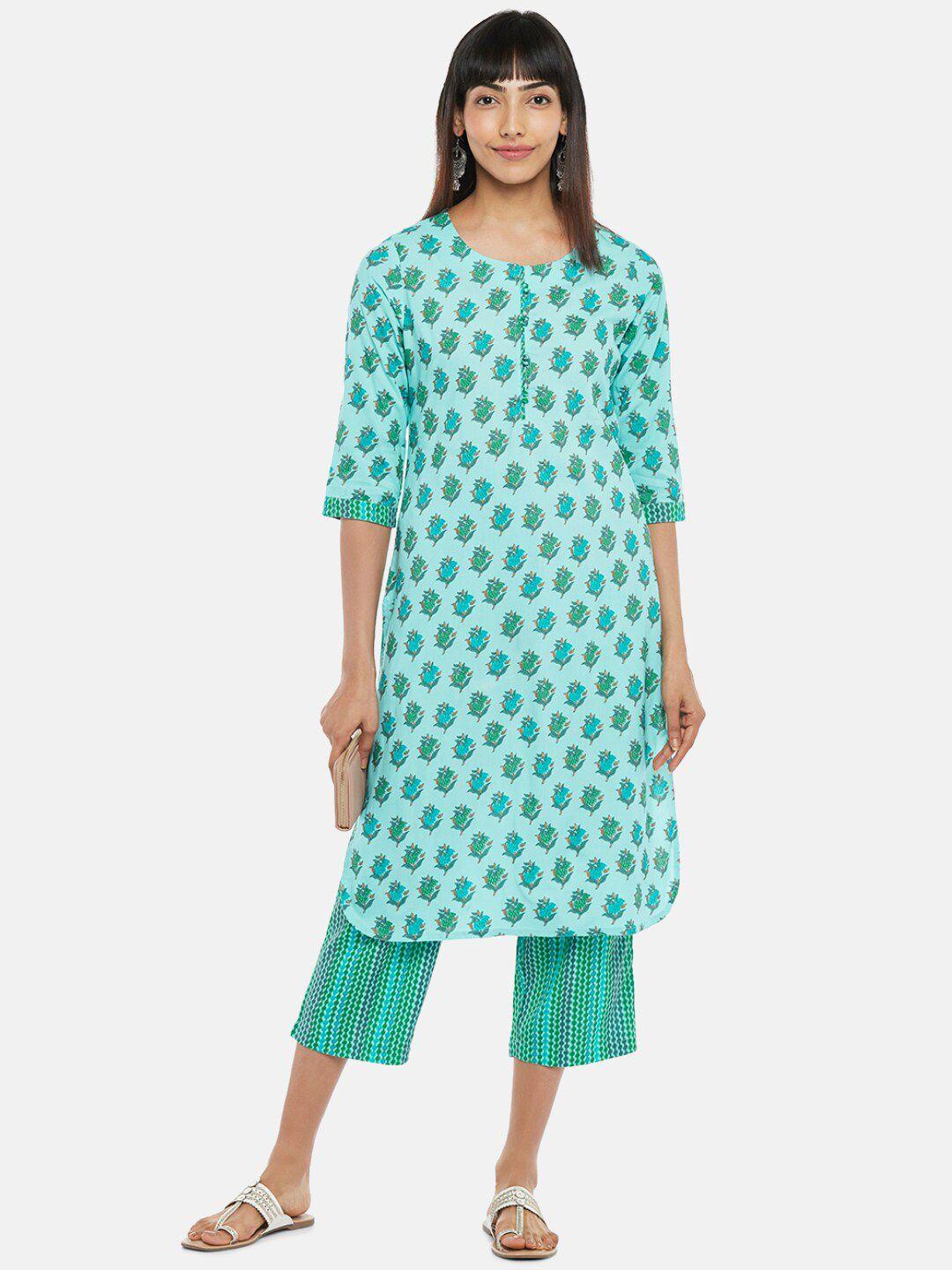 rangmanch by pantaloons women blue printed kurta with trousers