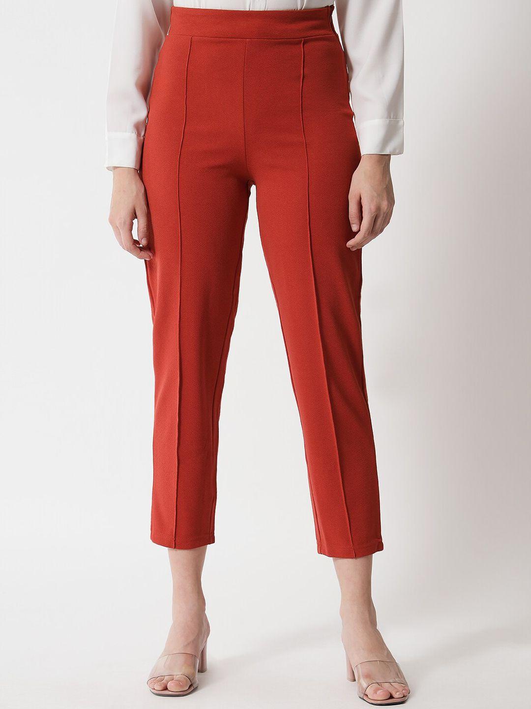 kotty women red high-rise easy wash trousers