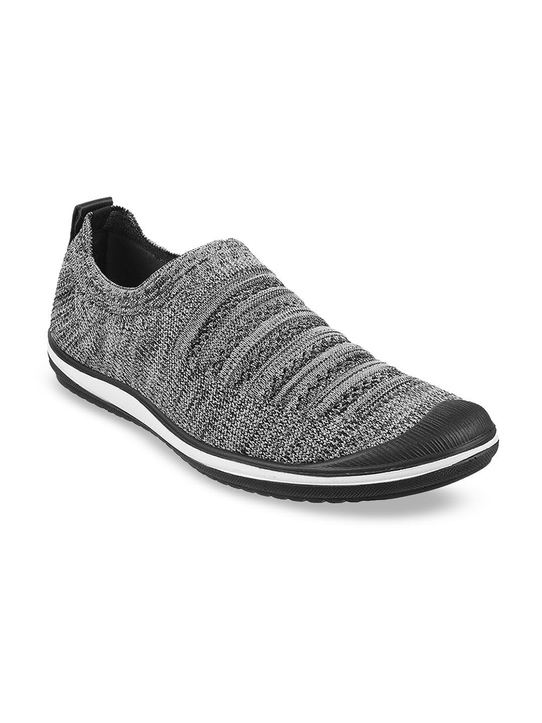 metro men grey woven design slip-on sneakers