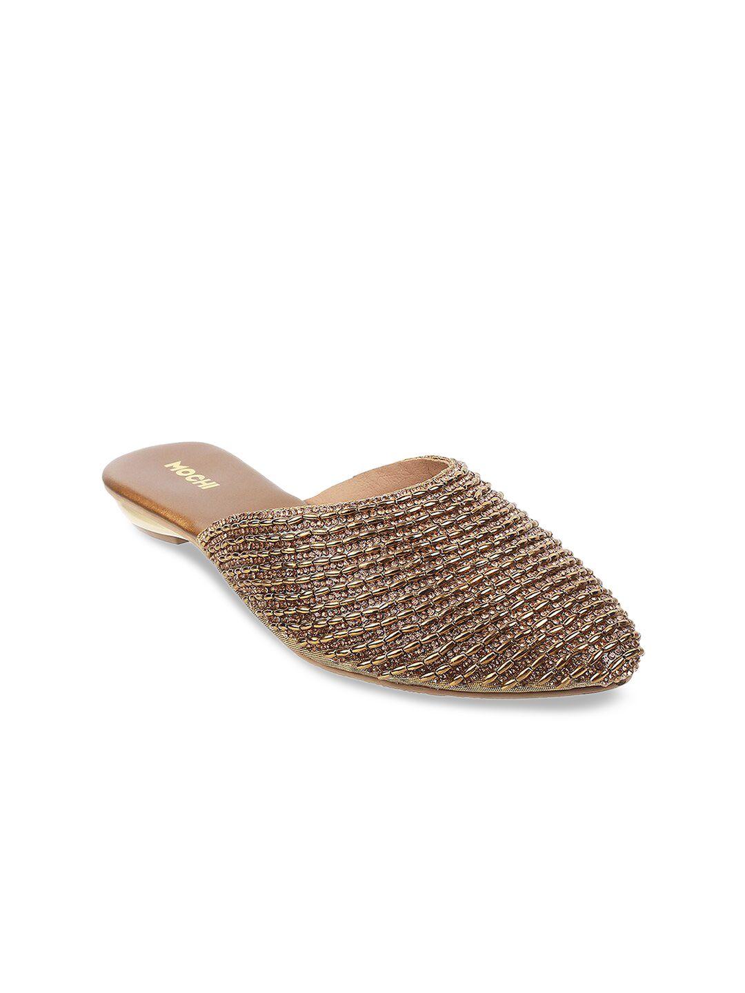 mochi women gold-toned embellished mules flats