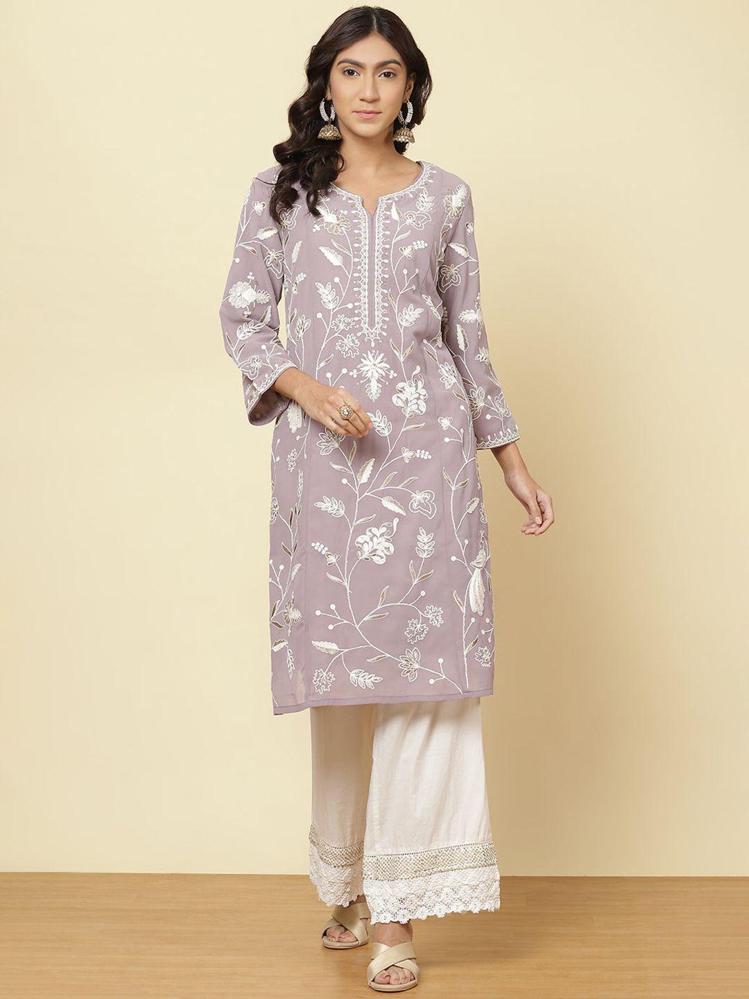 lakshita women's keyhole neck flared sleeves georgette kurta