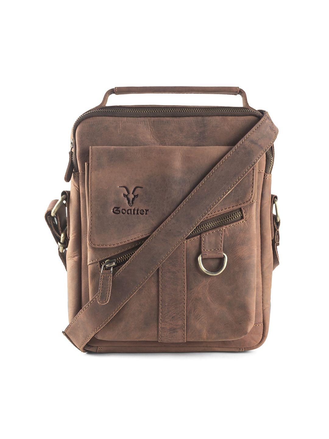 goatter men coffee brown messenger bag