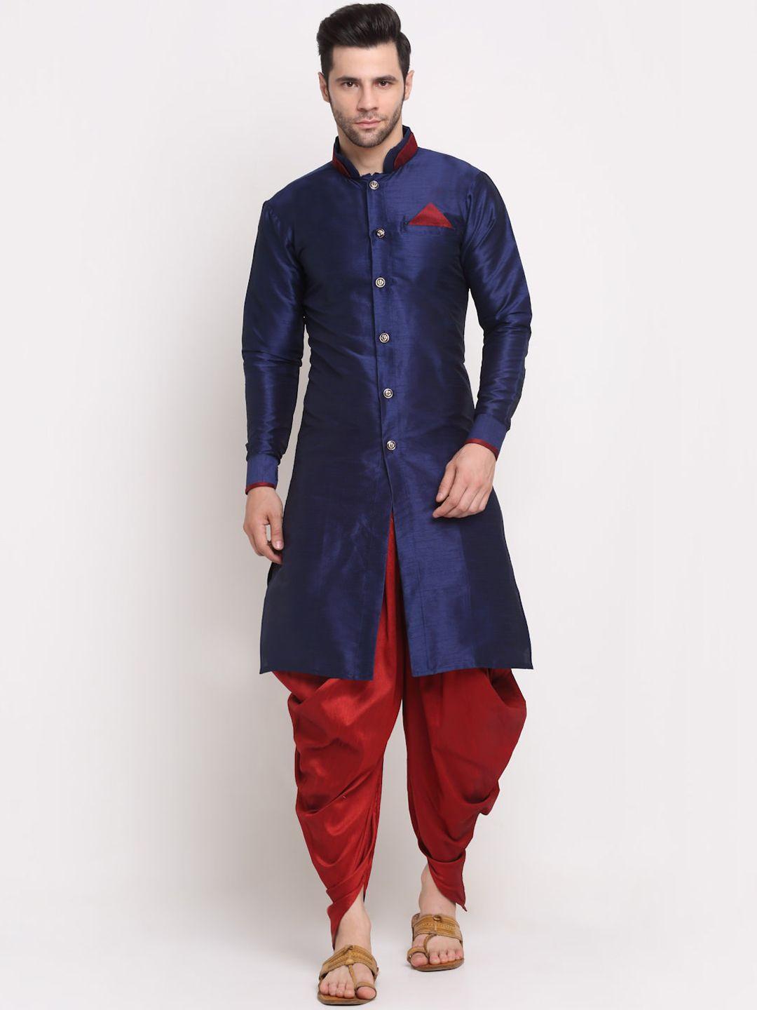 benstoke men navy blue   & maroon solid sherwani set