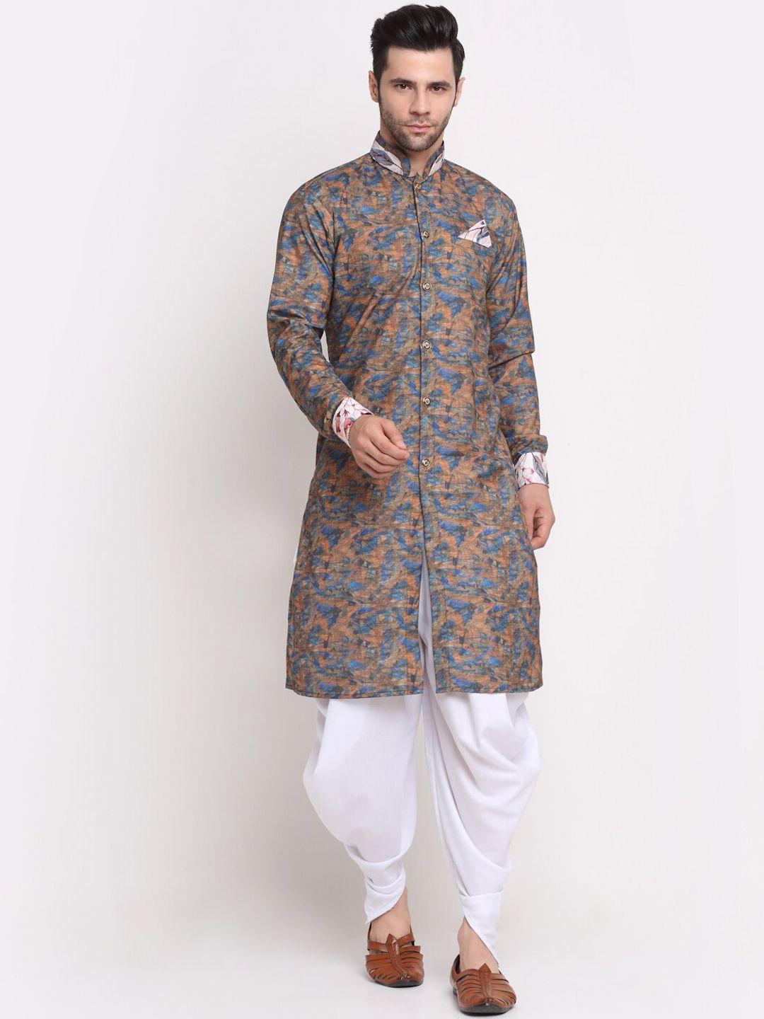 benstoke men blue & brown printed sherwani set