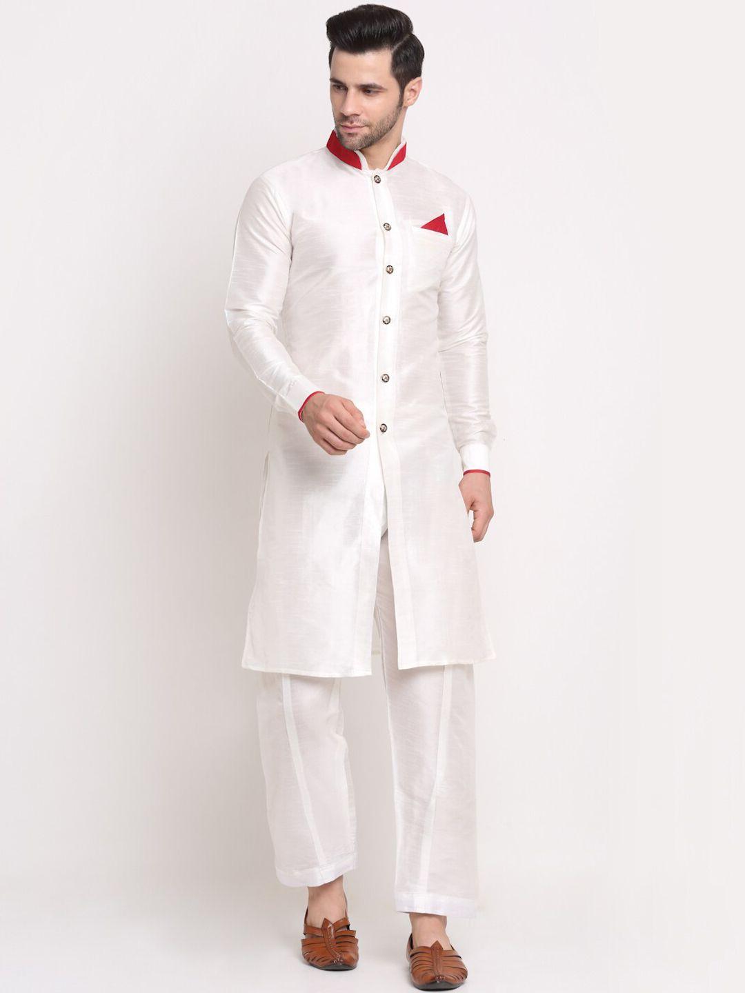 benstoke men white solid sherwani set