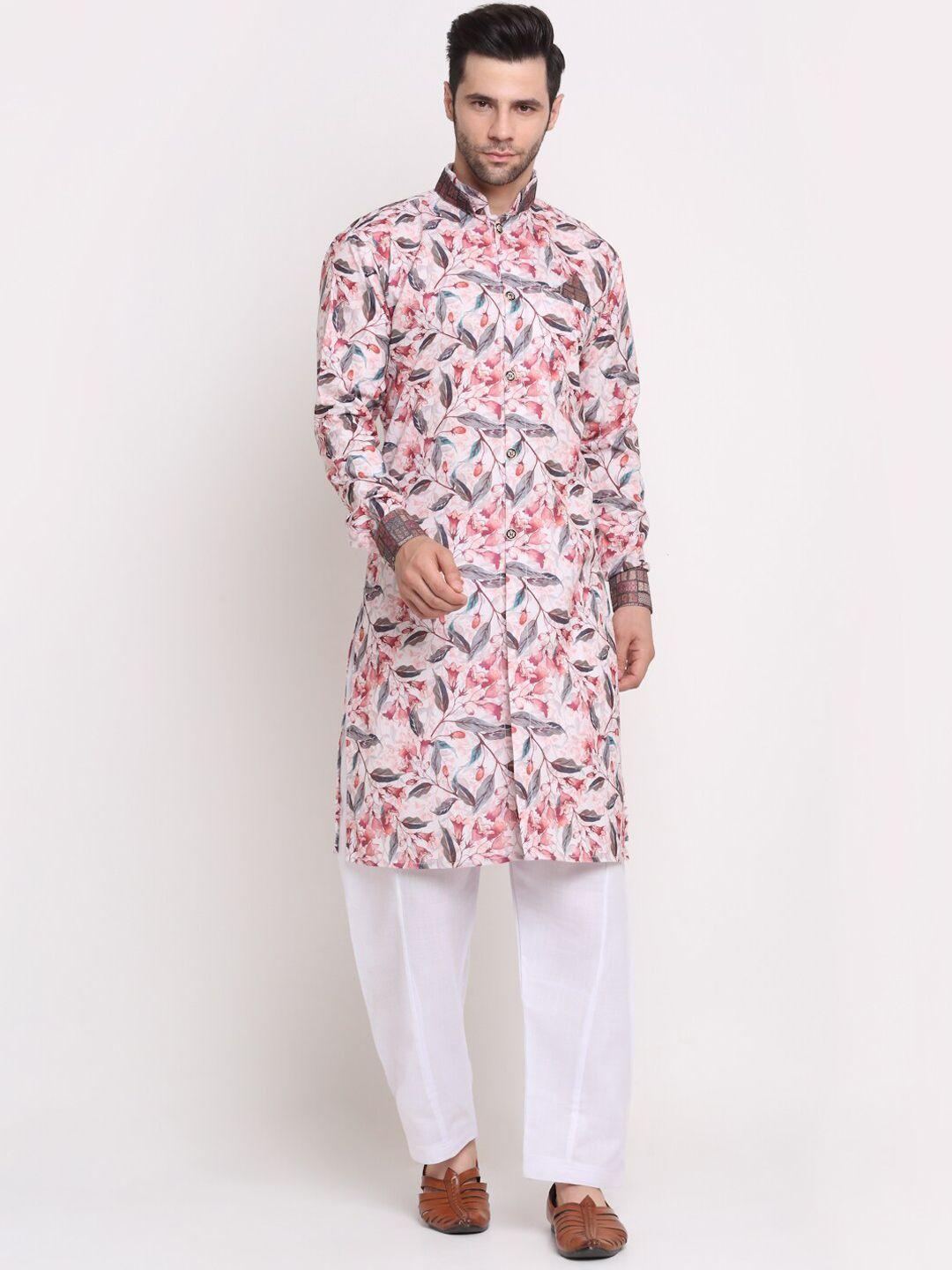 benstoke men pink & grey printed sherwani set