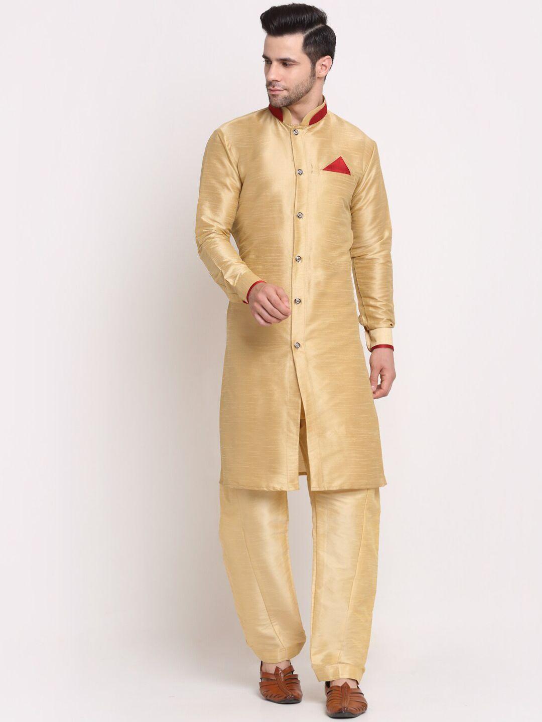 benstoke men golden solid sherwani set