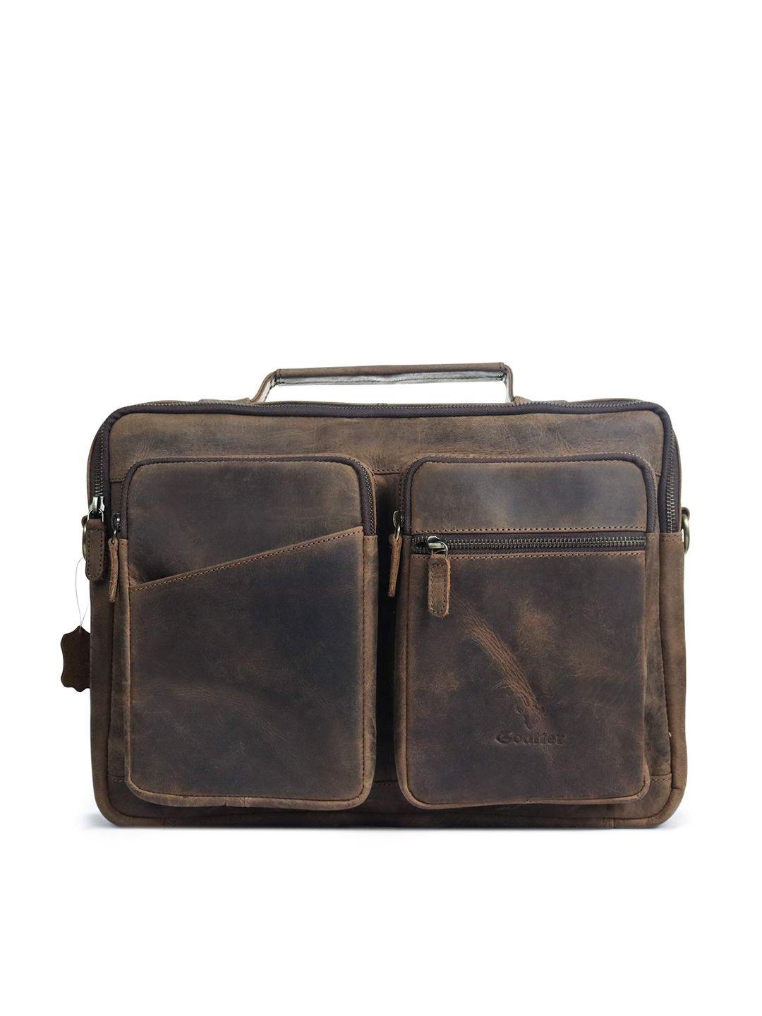 goatter men coffee brown leather laptop bag