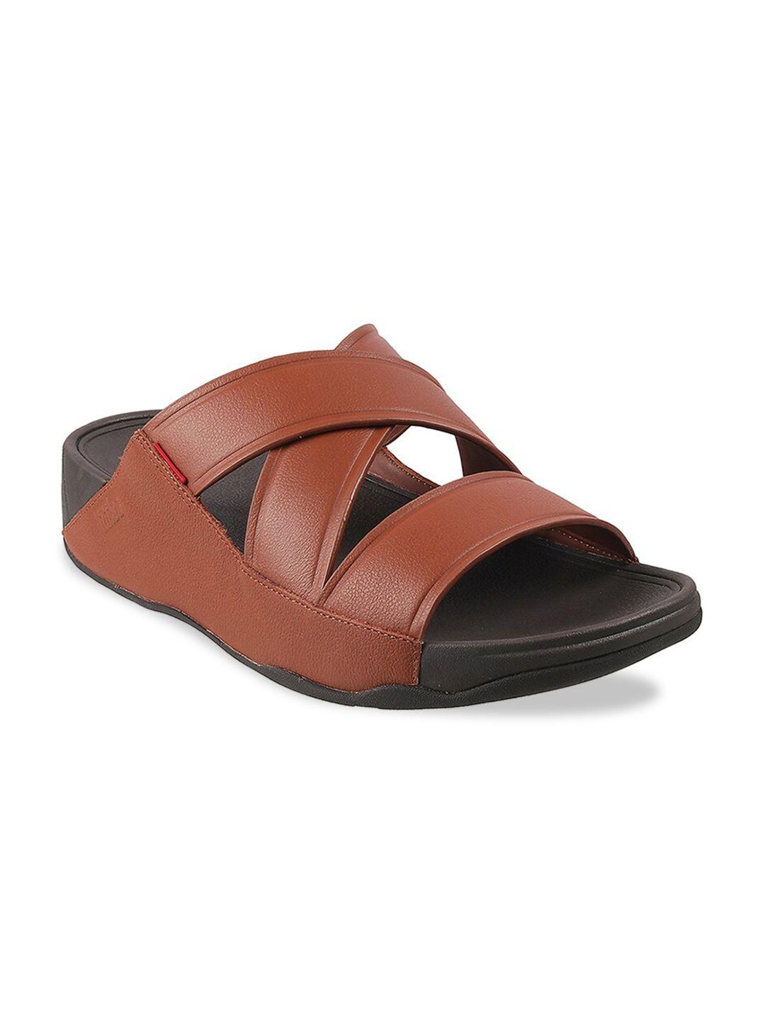 fitflop men tan & black leather comfort sandals