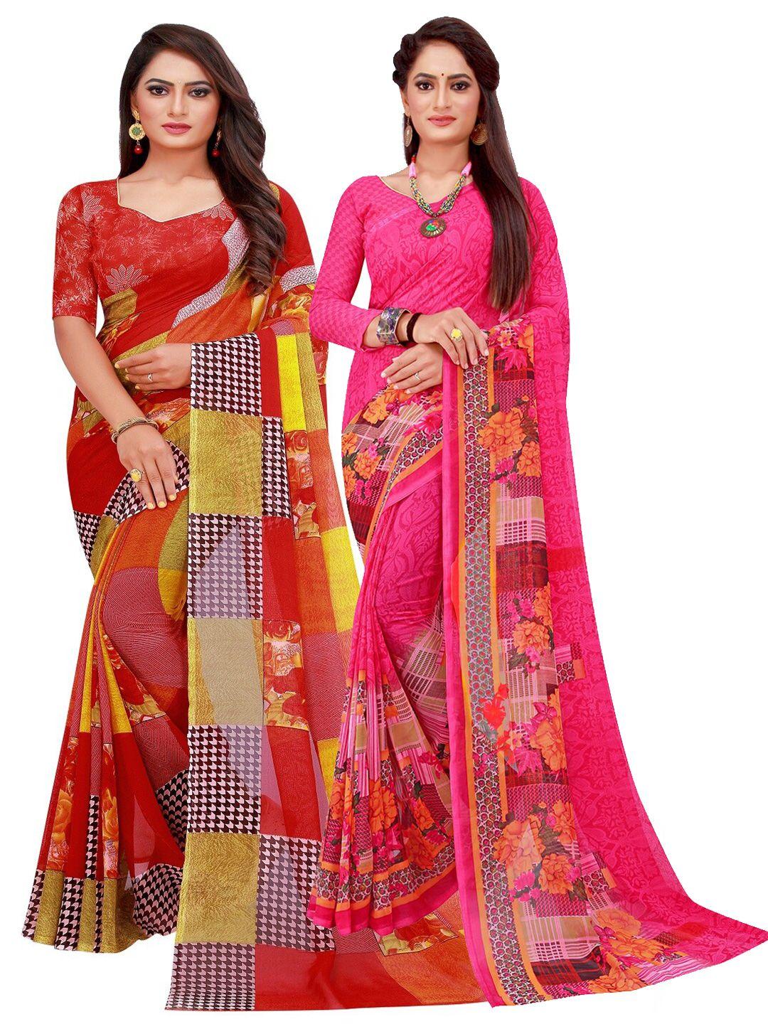 florence magenta & red floral pure georgette saree