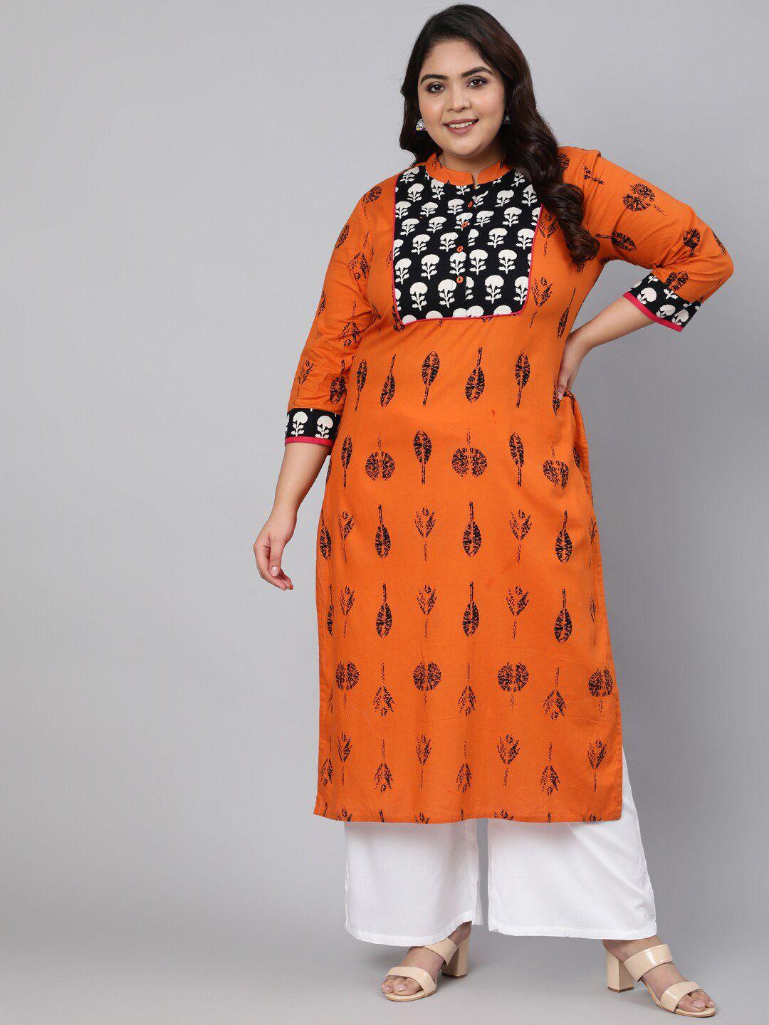 jaipur kurti women orange & black ethnic motifs printed kurta