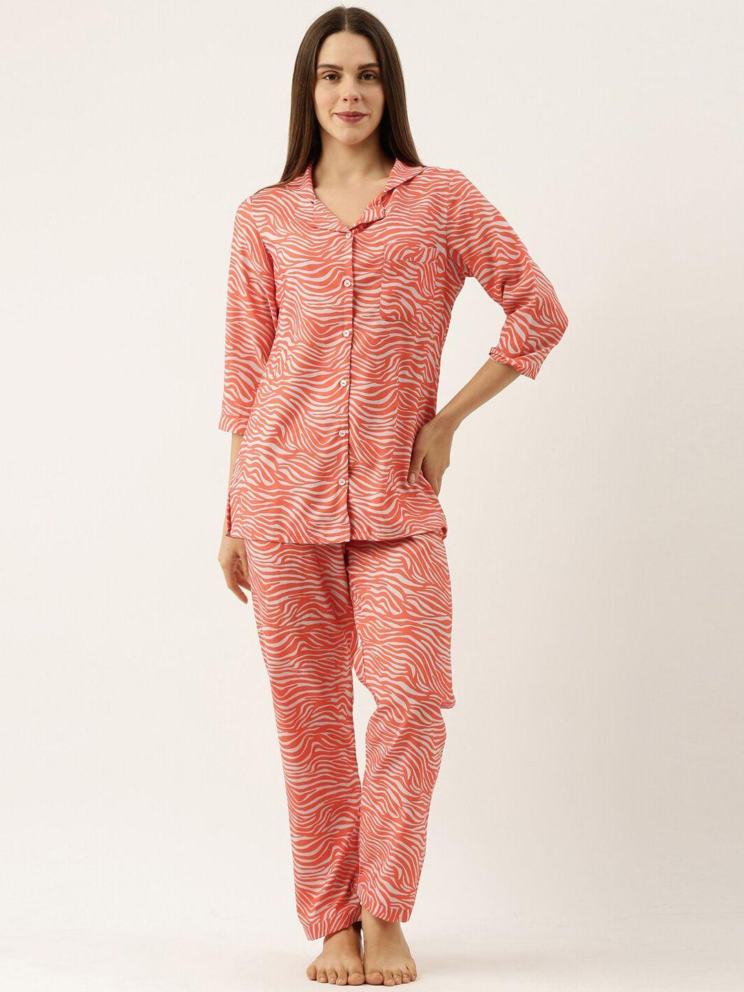 bannos swagger women grey & orange printed night suit