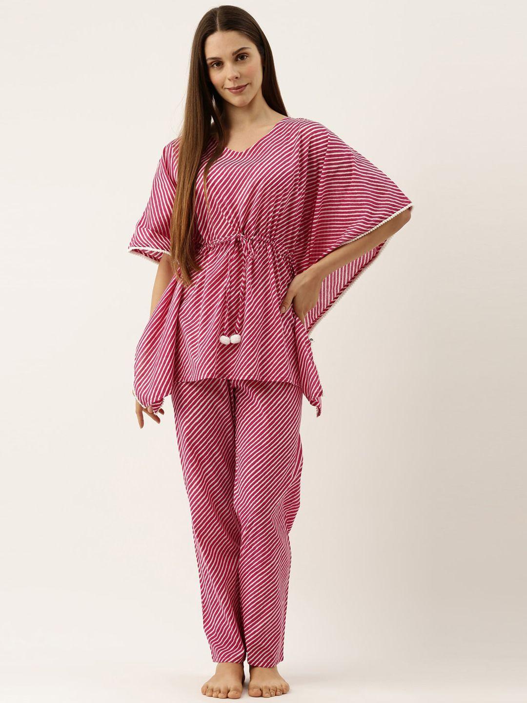 bannos swagger women pink & white striped night suit