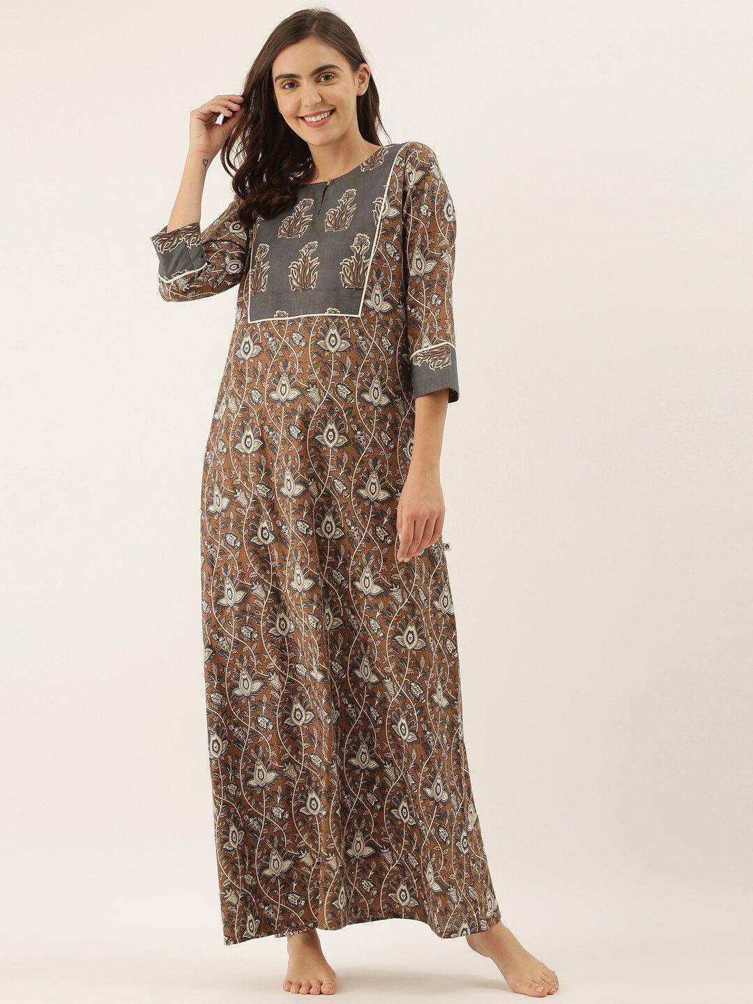 bannos swagger brown printed maxi nightdress