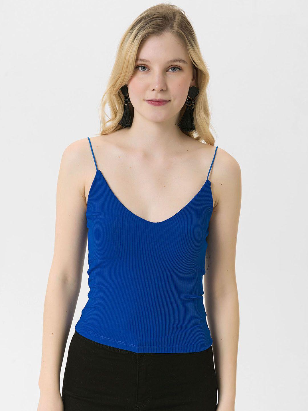 busem blue ribbed fitted top