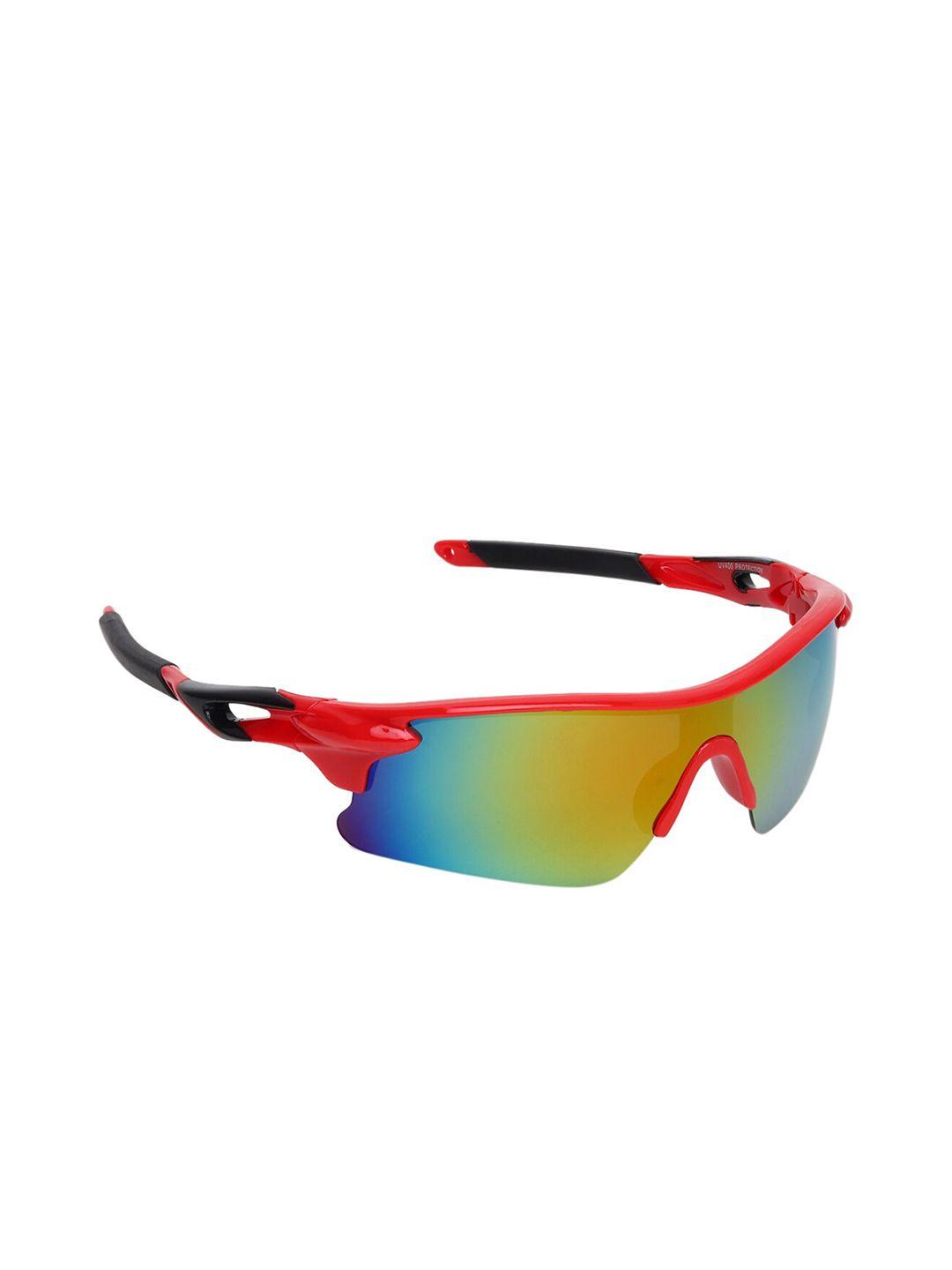 scaglia unisex blue lens & red wayfarer sunglasses with uv protected lens