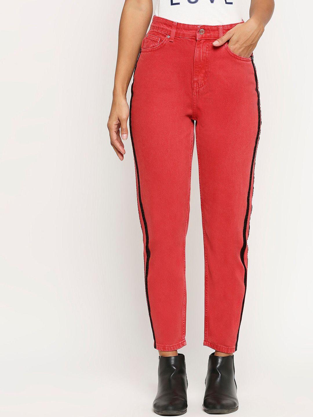 lovegen women red high-rise jeans