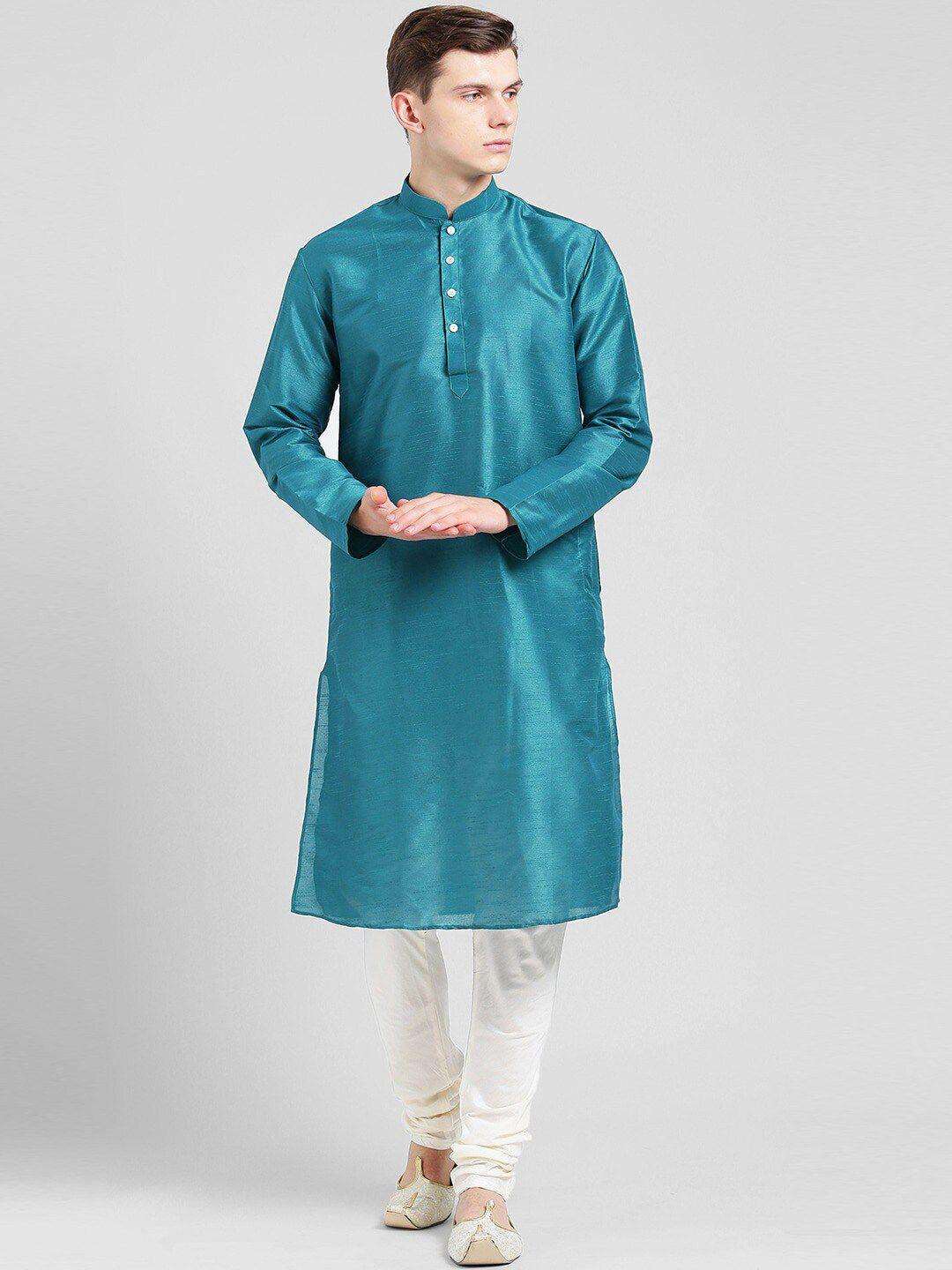 kisah men teal thread work kurta