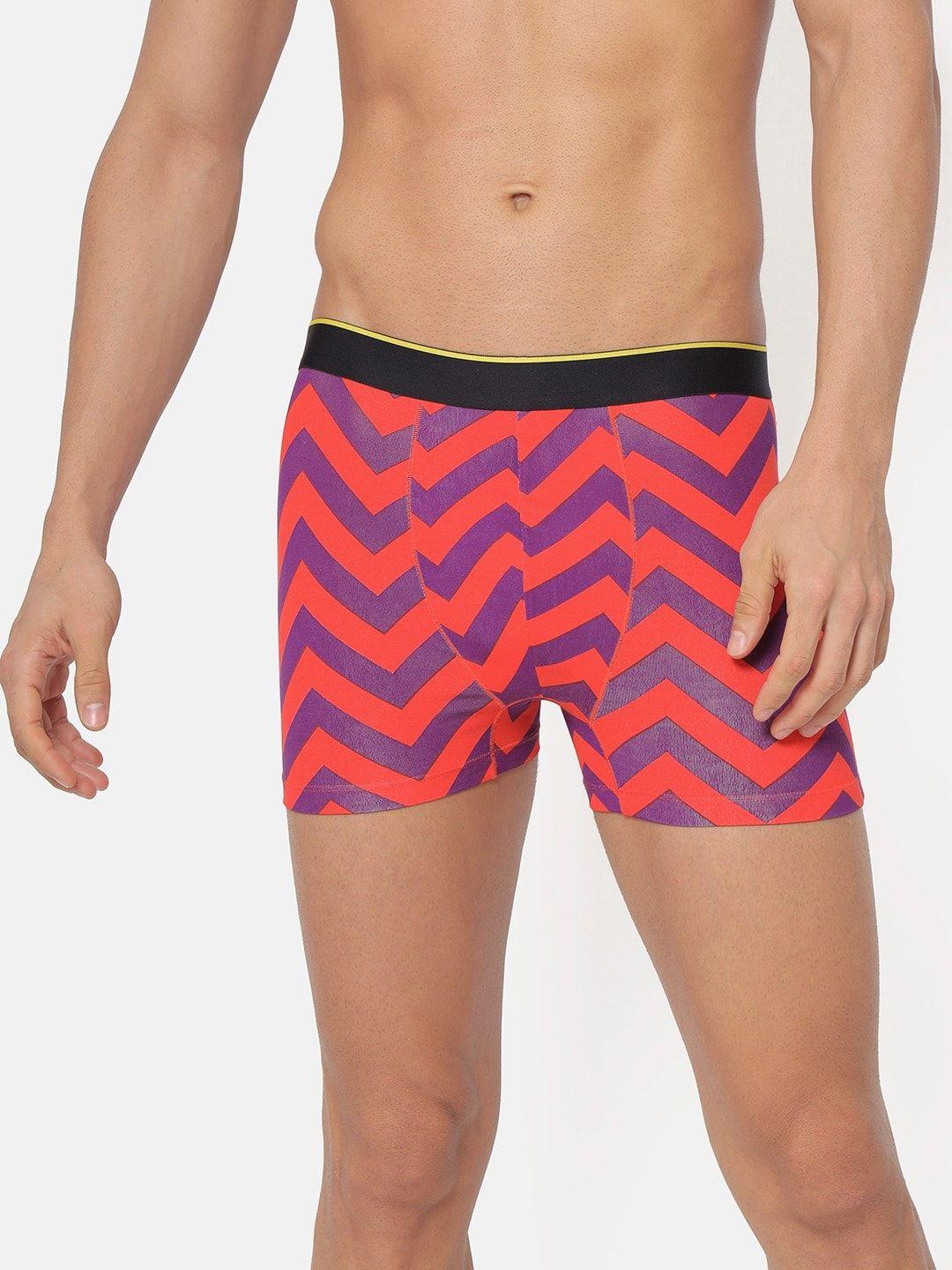 bummer men red & purple chevron printed micro modal trunk