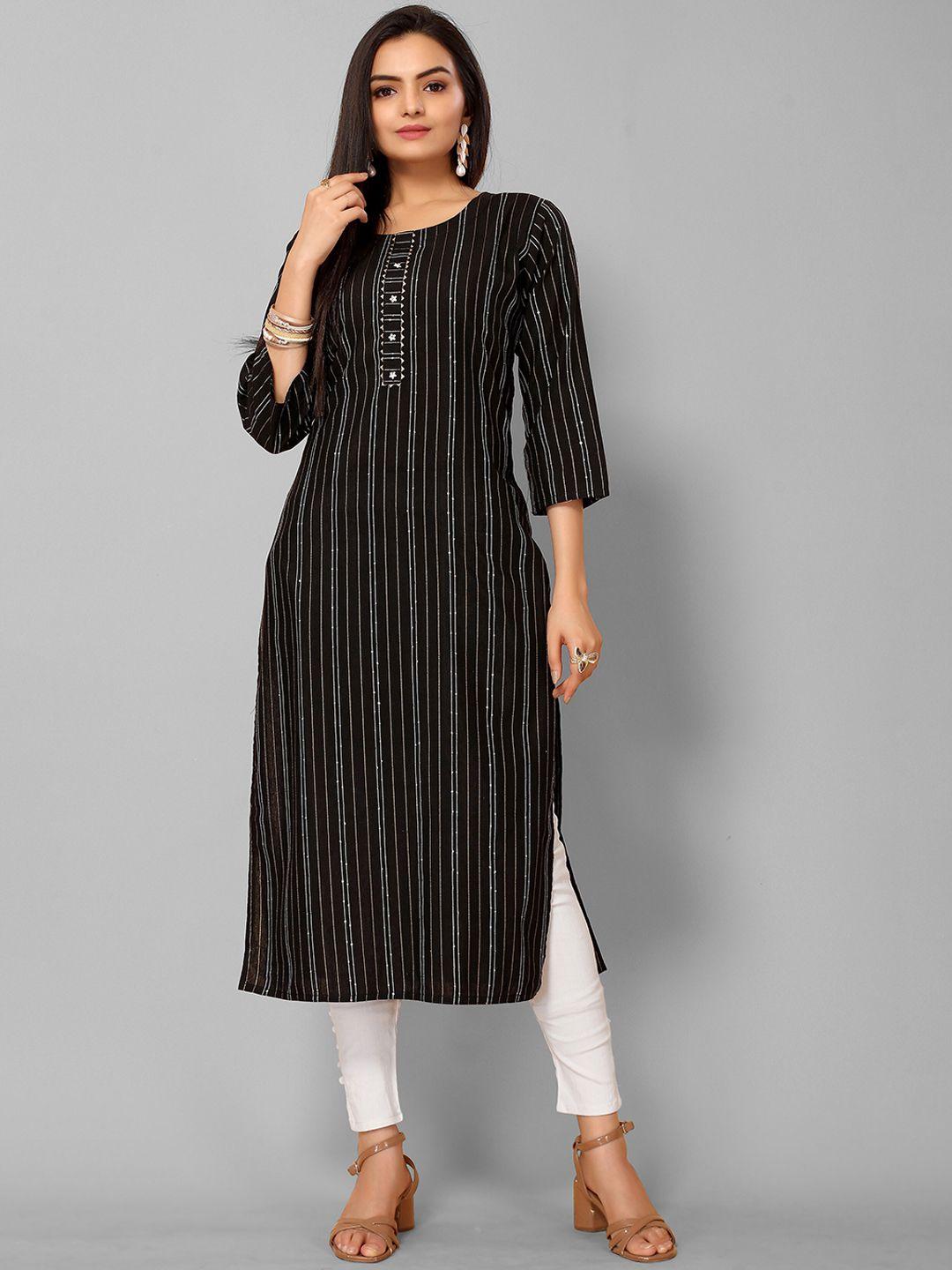 kalini women black striped flared sleeves indie prints kurta