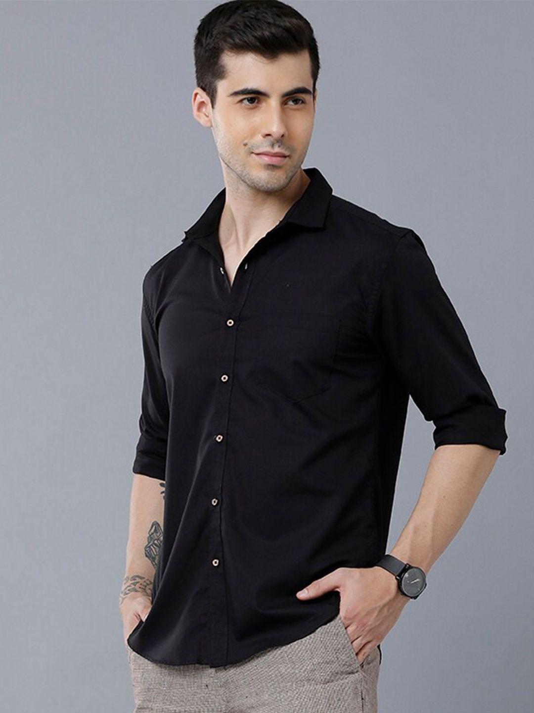 yovish men black smart slim fit casual shirt