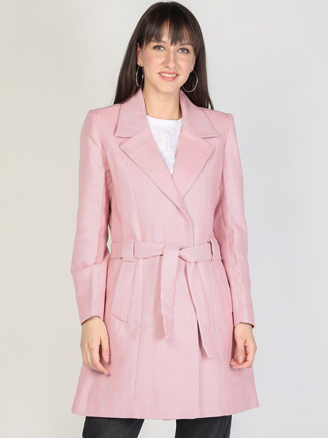 honnete women pink solid single-breasted overcoat