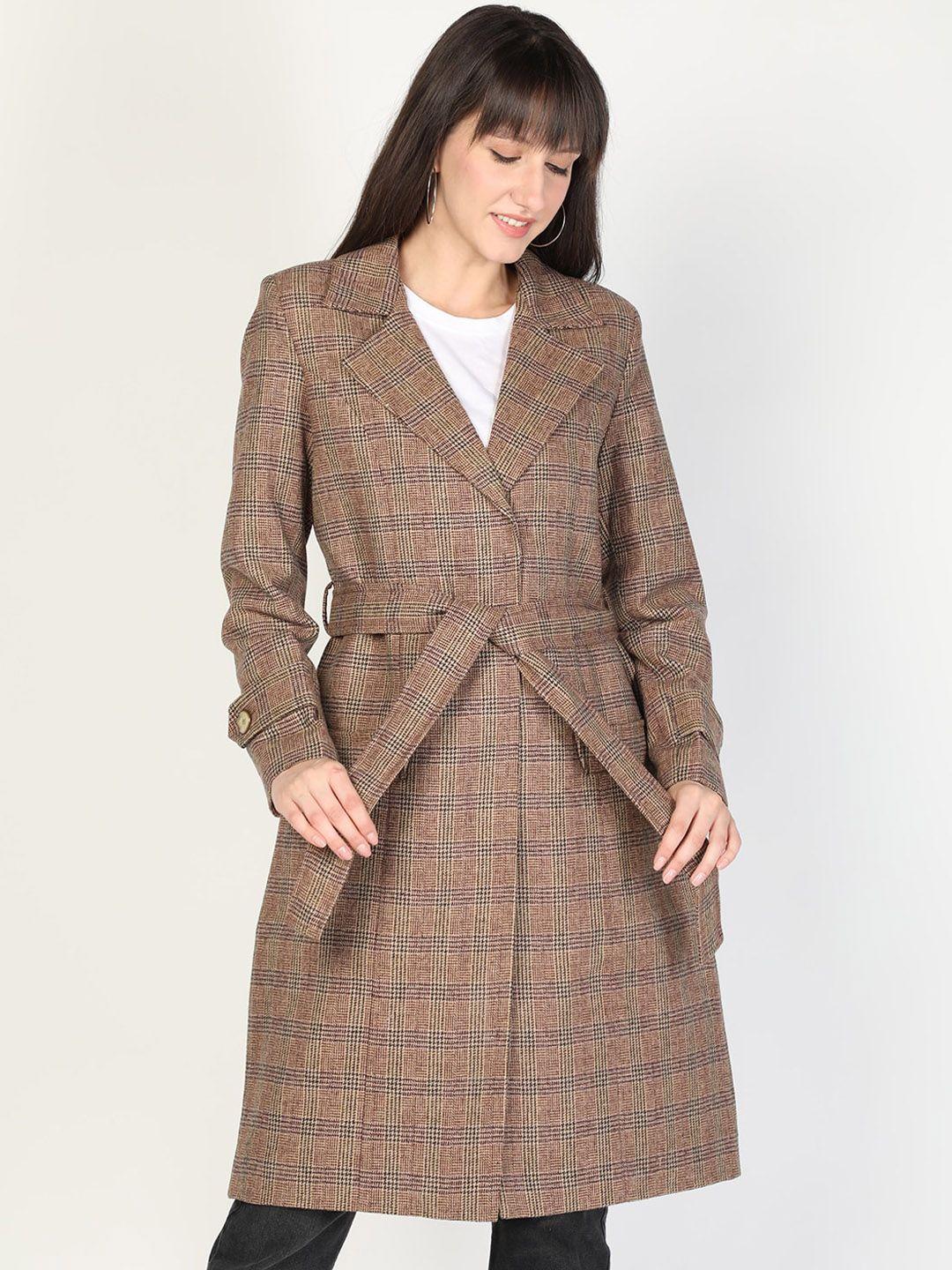 honnete women brown checked printed  overcoats